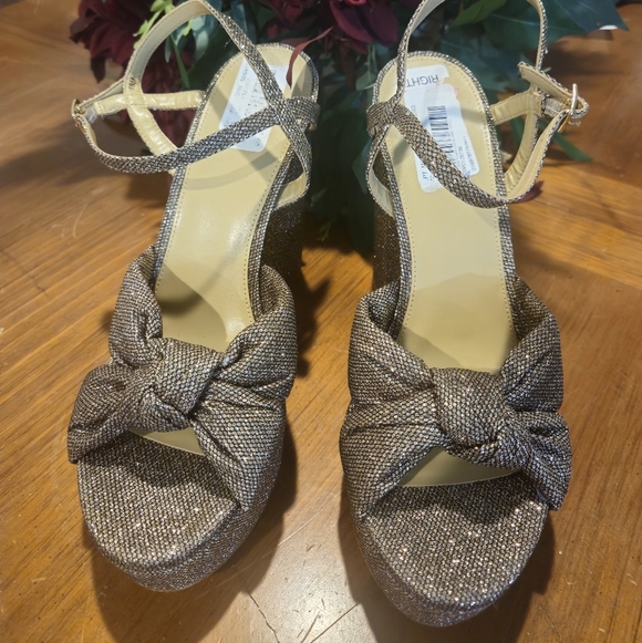 Michael Kors Gold Brown Sandals Platform  Ankke Strap New Sz 10 - Picture 8 of 15